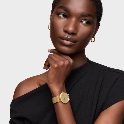 Analog Watch with gold-colored face and bracelet S-Mesh Mirror