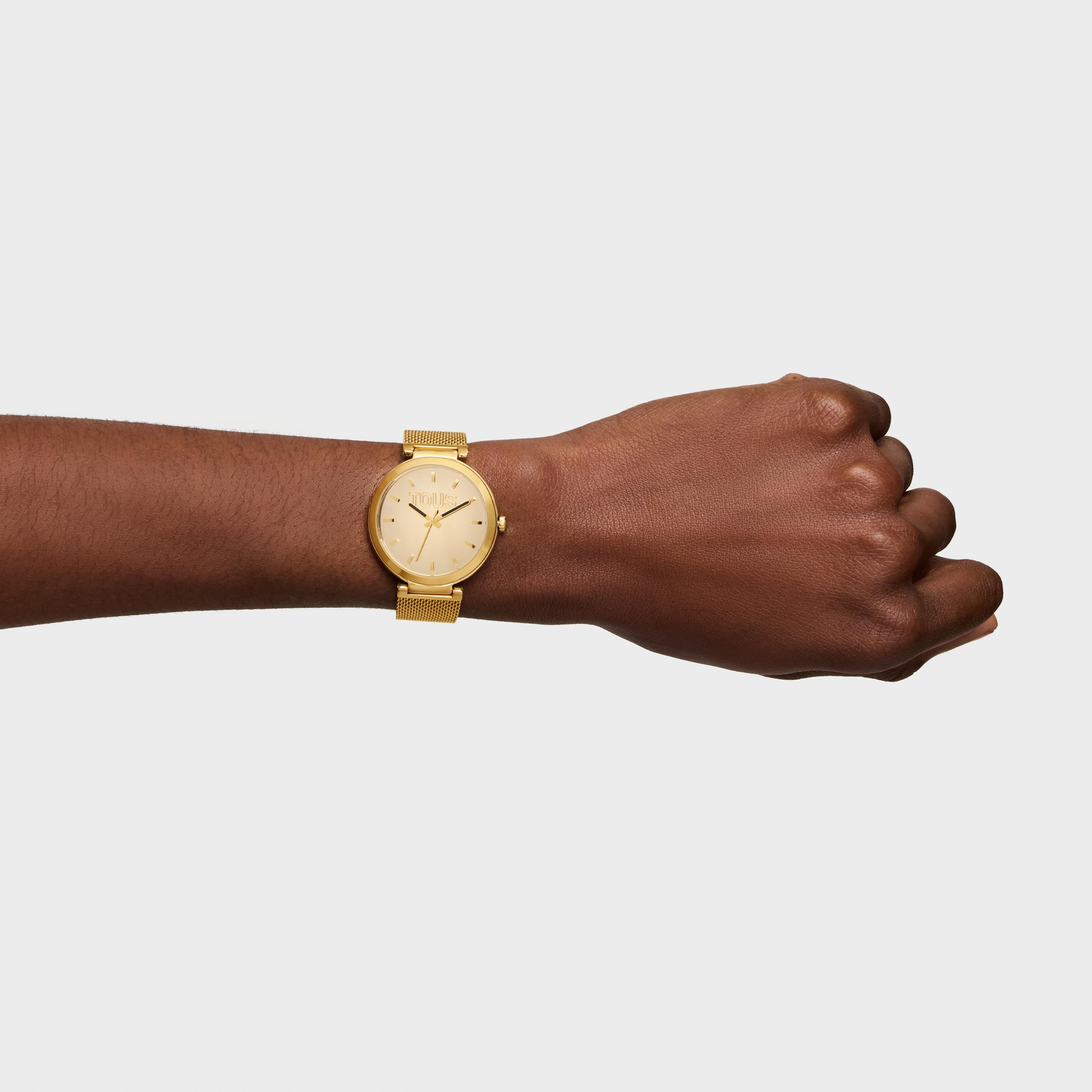 Analog Watch with gold-colored face and bracelet S-Mesh Mirror | TOUS