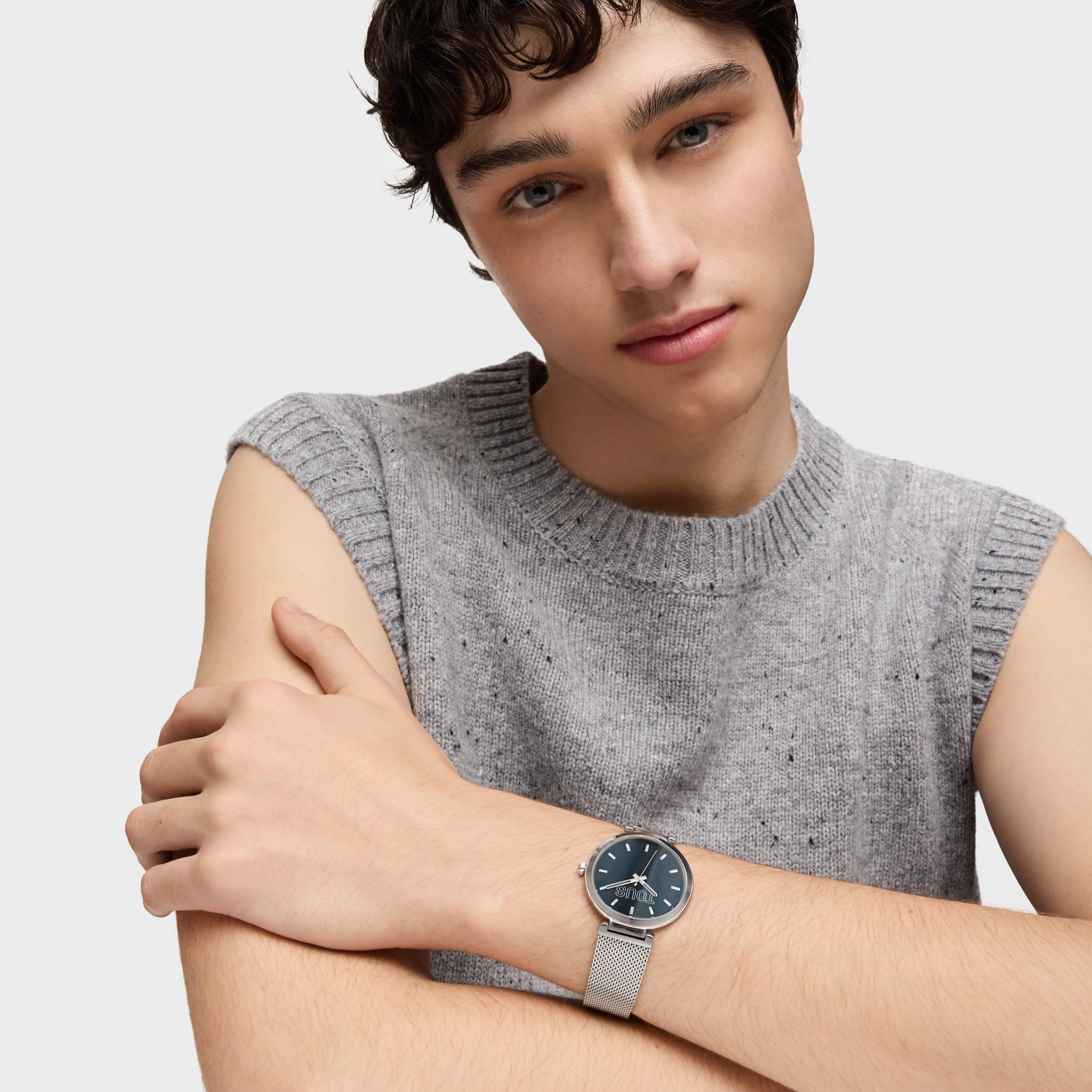 Analog Watch with blue face and steel bracelet S-Mesh Mirror