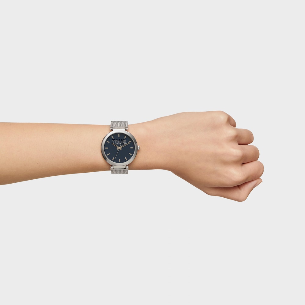 Anal&oacute;gov&eacute; Hodinky s&nbsp;modr&yacute;m cifern&iacute;kom a&nbsp;oceľov&yacute;m n&aacute;ramkom S-Mesh Mirror