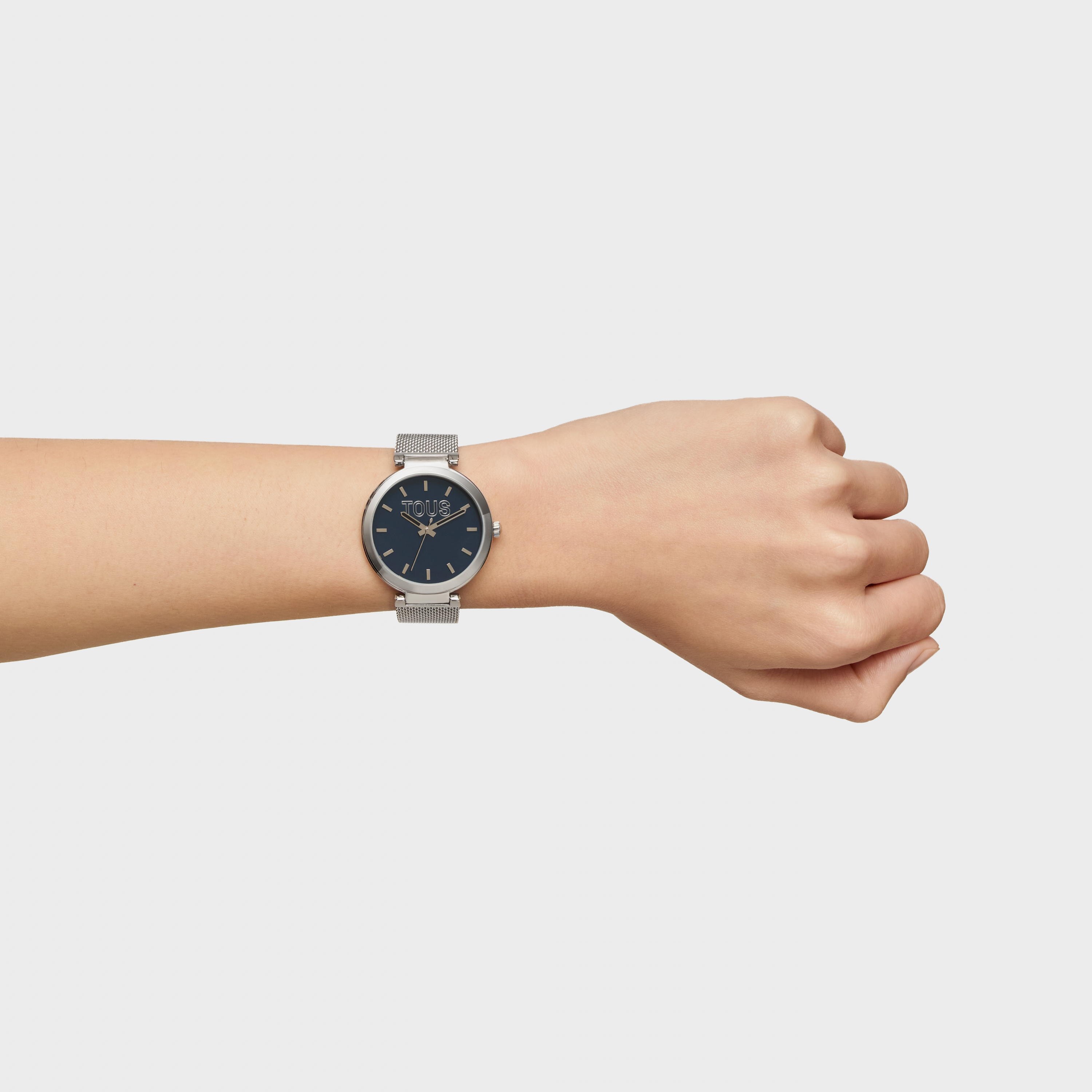 Analog Watch with blue face and steel bracelet S-Mesh Mirror