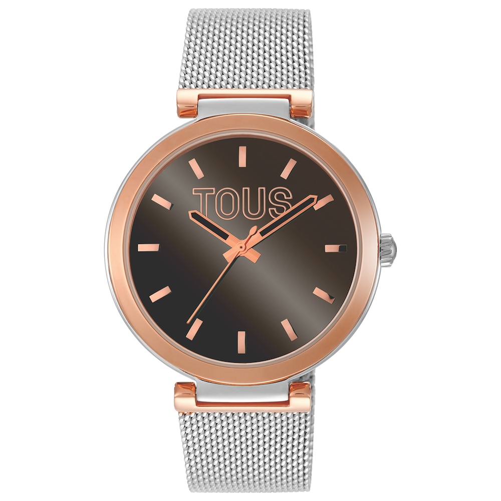 Reloj analógico con esfera marrón y brazalete de acero bicolor S-Mesh Mirror Reloj analógico con esfera marrón y brazalete de acero bicolor S-Mesh Mirror