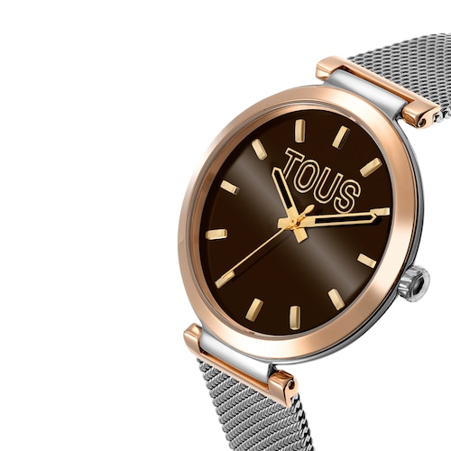 Analog Watch with brown-colored face and steel bracelet S-Mesh Mirror