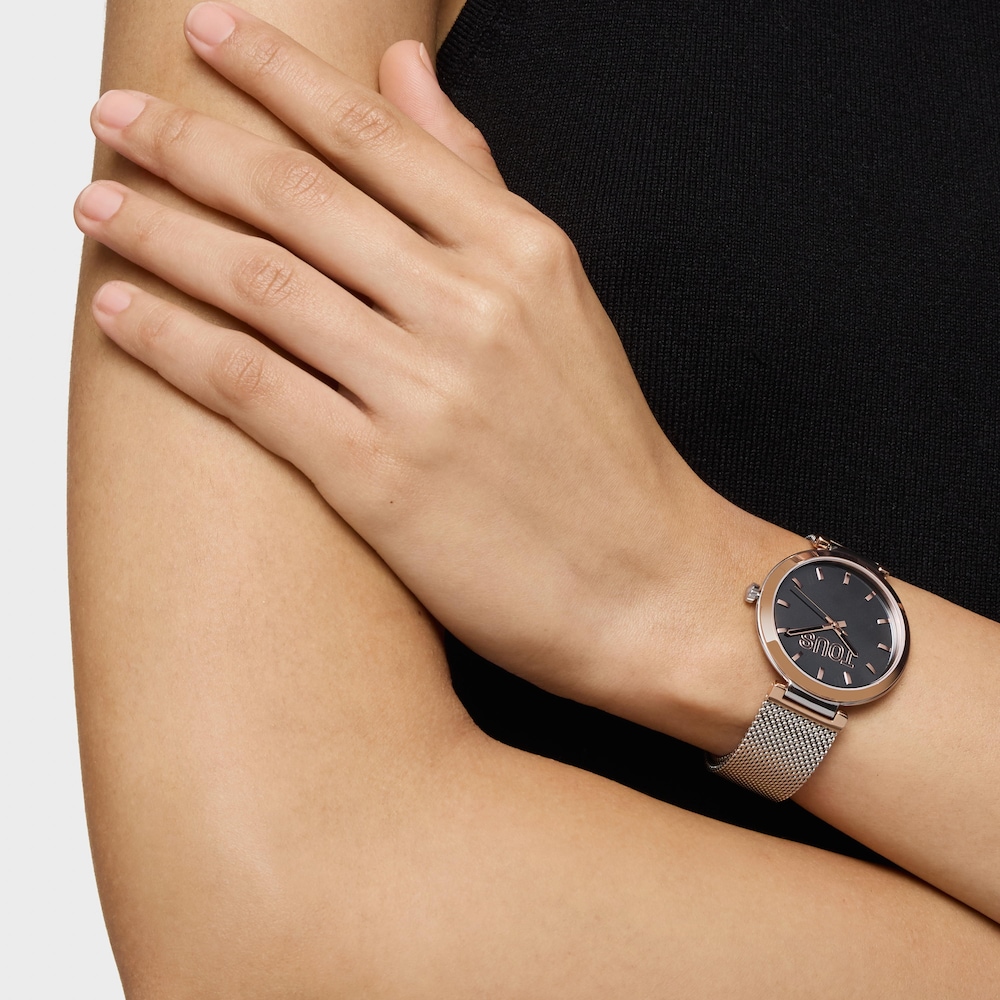 Reloj analógico con esfera marrón y brazalete de acero bicolor S-Mesh Mirror