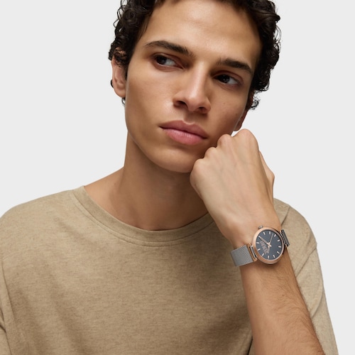 Analog Watch with brown-colored face and steel bracelet S-Mesh Mirror