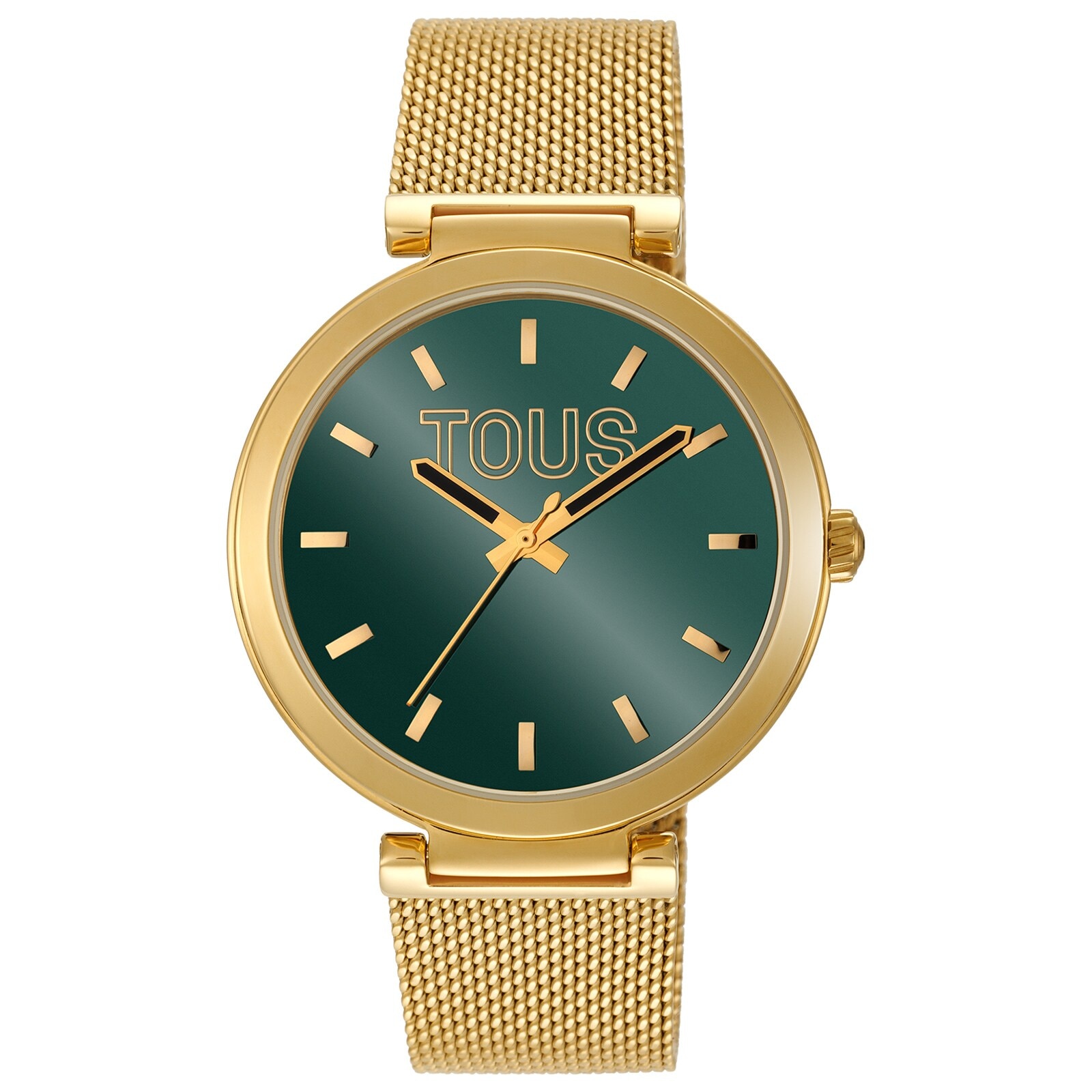 Analog Watch with green-colored face and gold-colored bracelet S-Mesh Mirror