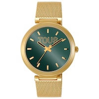 Analog Watch with green-colored face and gold-colored bracelet S-Mesh Mirror
