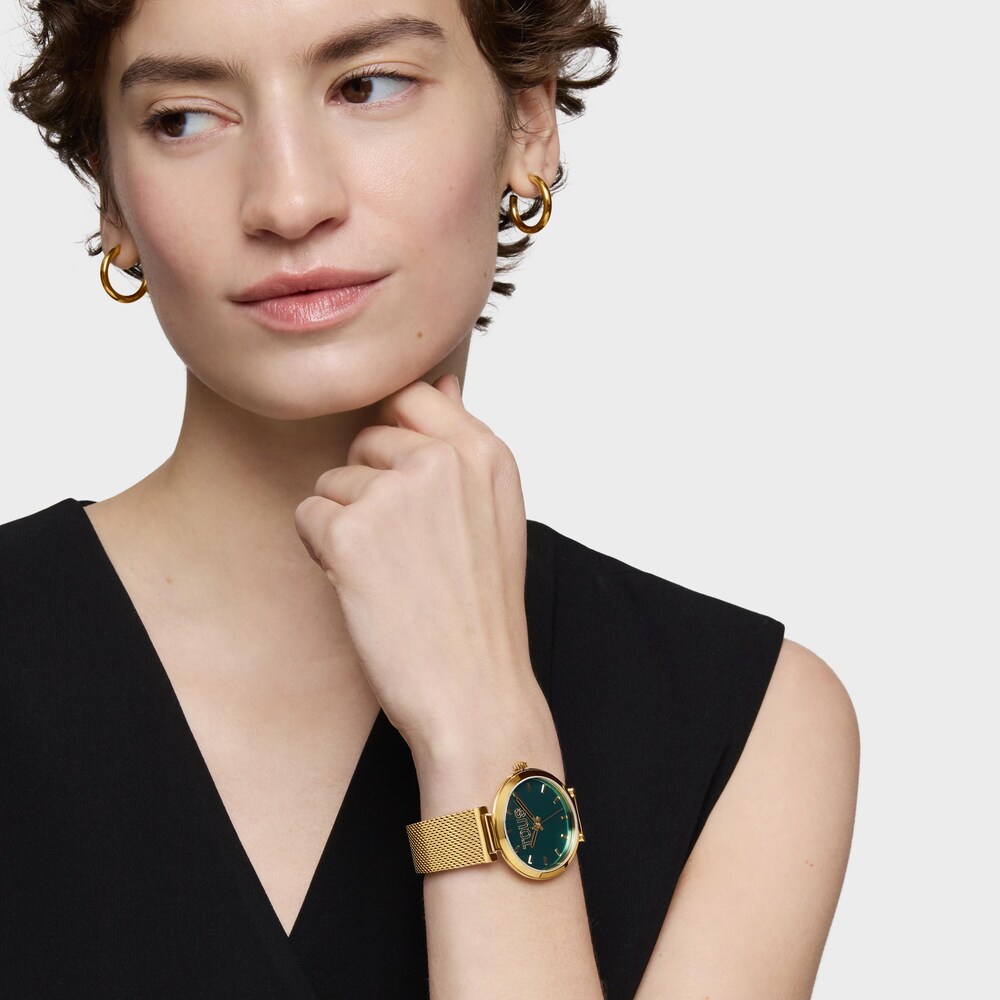 Reloj analógico con esfera verde y brazalete dorado S-Mesh Mirror