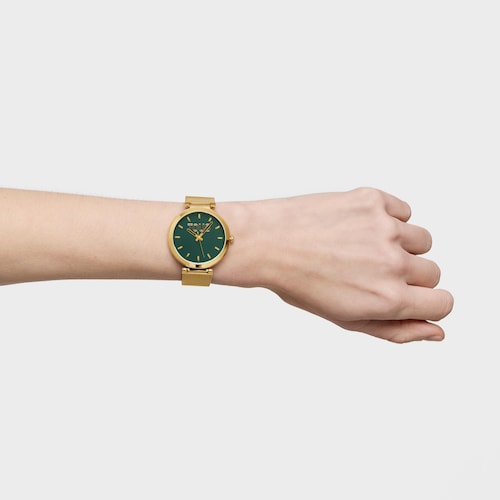 Analog Watch with green-colored face and gold-colored bracelet S-Mesh Mirror