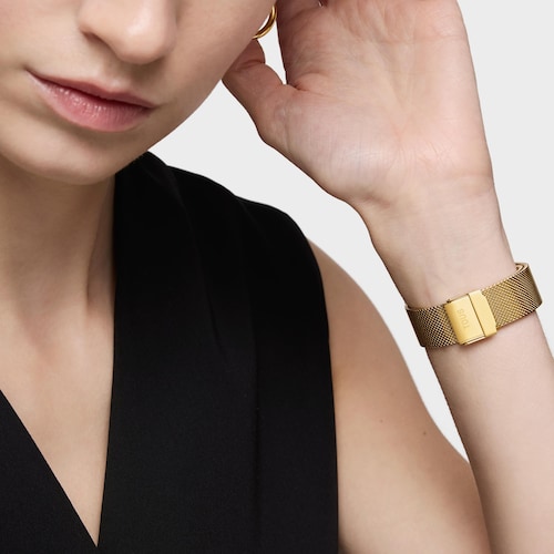 Analog Watch with green-colored face and gold-colored bracelet S-Mesh Mirror