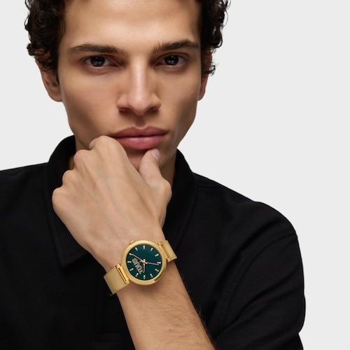 Analog Watch with green-colored face and gold-colored bracelet S-Mesh Mirror