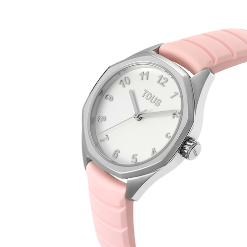 Reloj analógico con correa de caucho en color rosa TOUS Now KDT