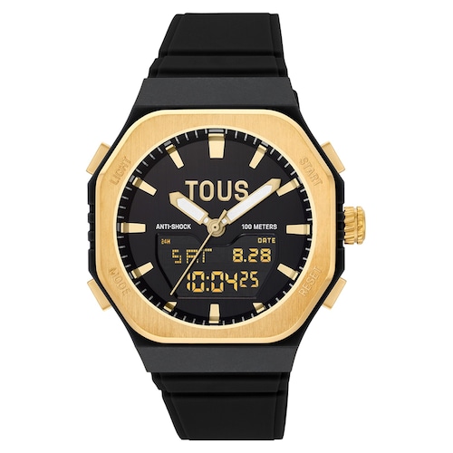 Gold-colored steel analog/digital Watch and black nylon bracelet Bet