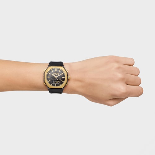 Reloj analógico/digital de acero dorado y brazalete de nylon negro Bet
