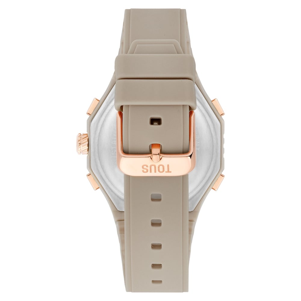 Analogov&eacute; a digit&aacute;ln&iacute; Hodinky z oceli růžov&eacute; barvy s&nbsp;nylonov&yacute;m n&aacute;ramkem &scaron;edohněd&eacute; barvy Bet