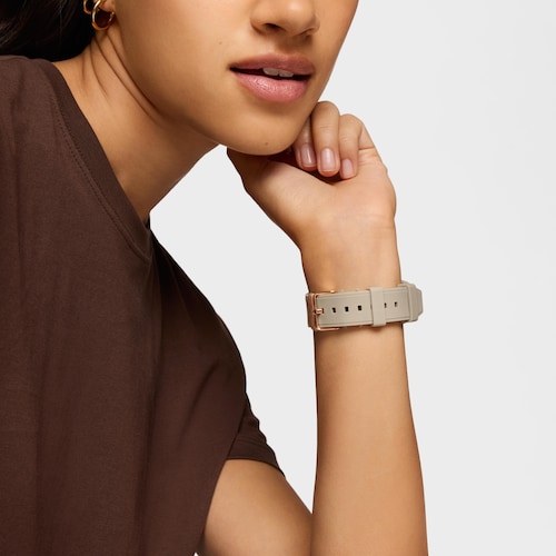 Reloj analógico/digital de acero rosado y brazalete de nylon topo Bet