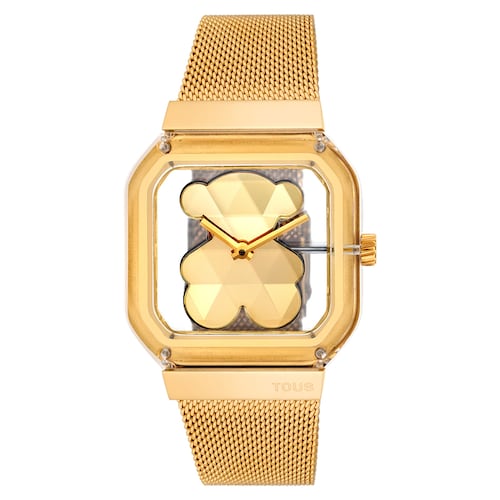 Reloj analógico con brazalete de acero dorado D-Bear Party