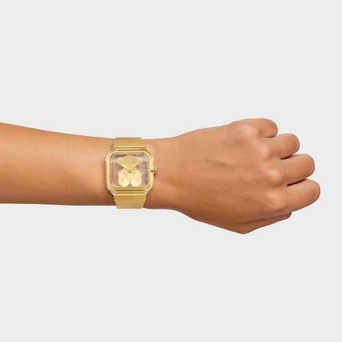Reloj analógico con brazalete de acero dorado D-Bear Party