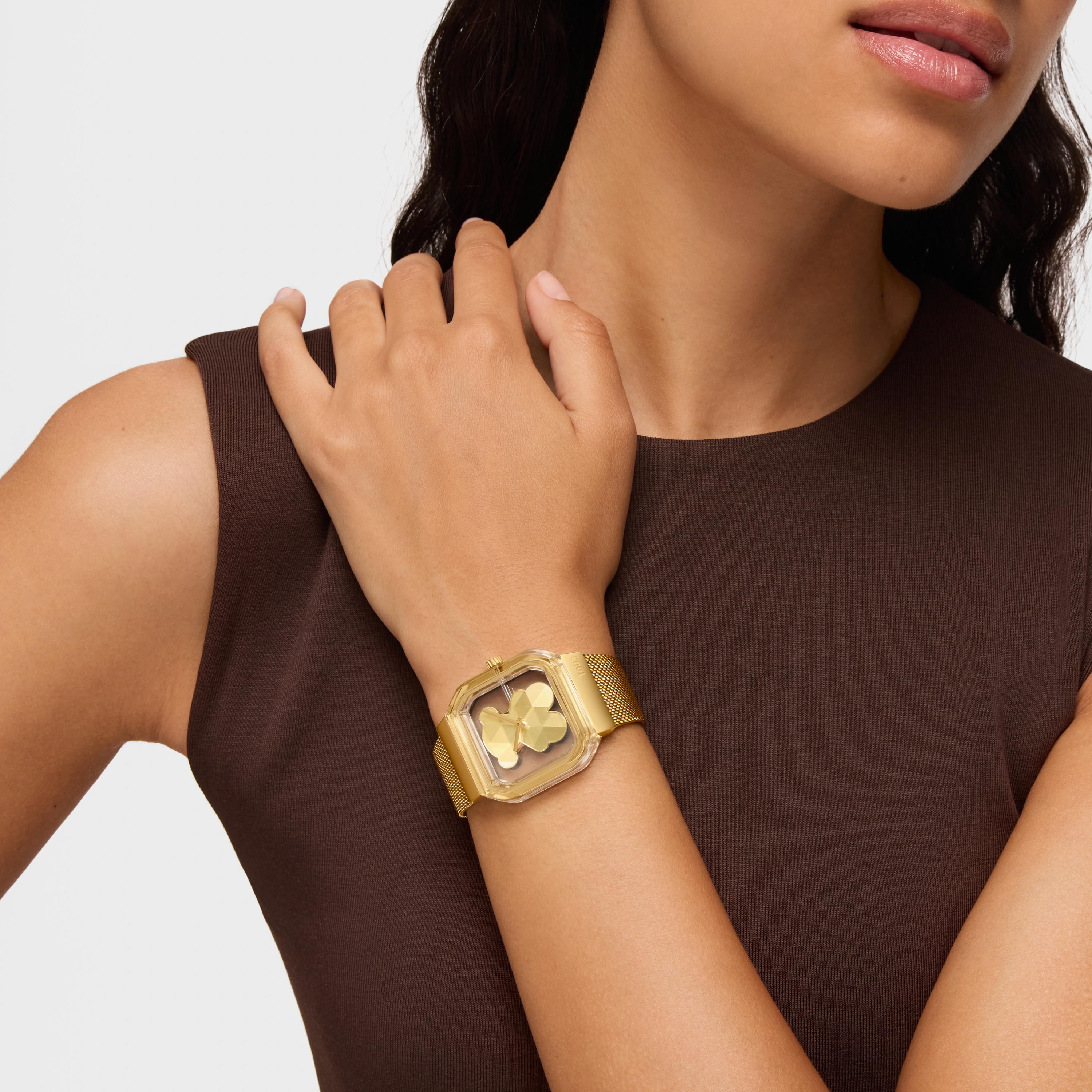 TOUSゴールド スクエアフェイス ベアベルトウォッチ Analog watch with gold-colored steel bracelet D-Bear Party | TOUS
