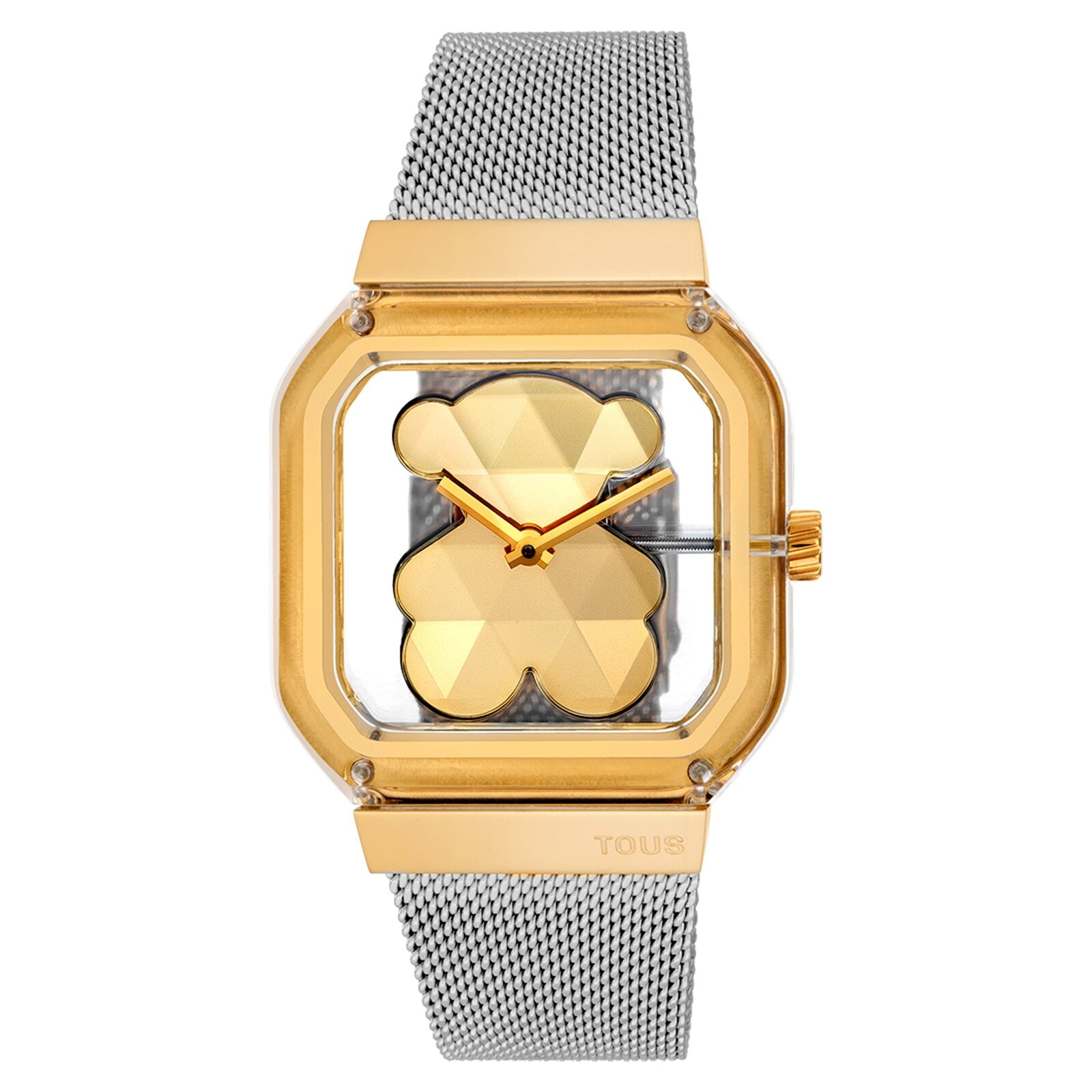 TOUSゴールド スクエアフェイス ベアベルトウォッチ TOUS Automatic Analog Watch with Gold IP Bracelet and Steel Gear