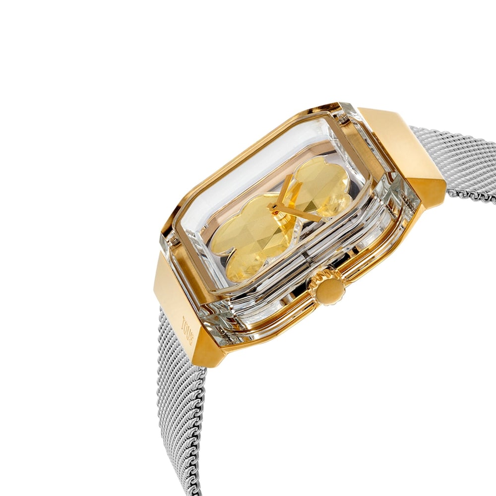 Orologio analogico con bracciale in acciaio e acciaio color oro D-Bear Party