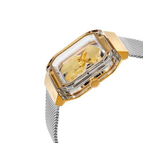 Reloj analógico con brazalete de acero y acero dorado D-Bear Party