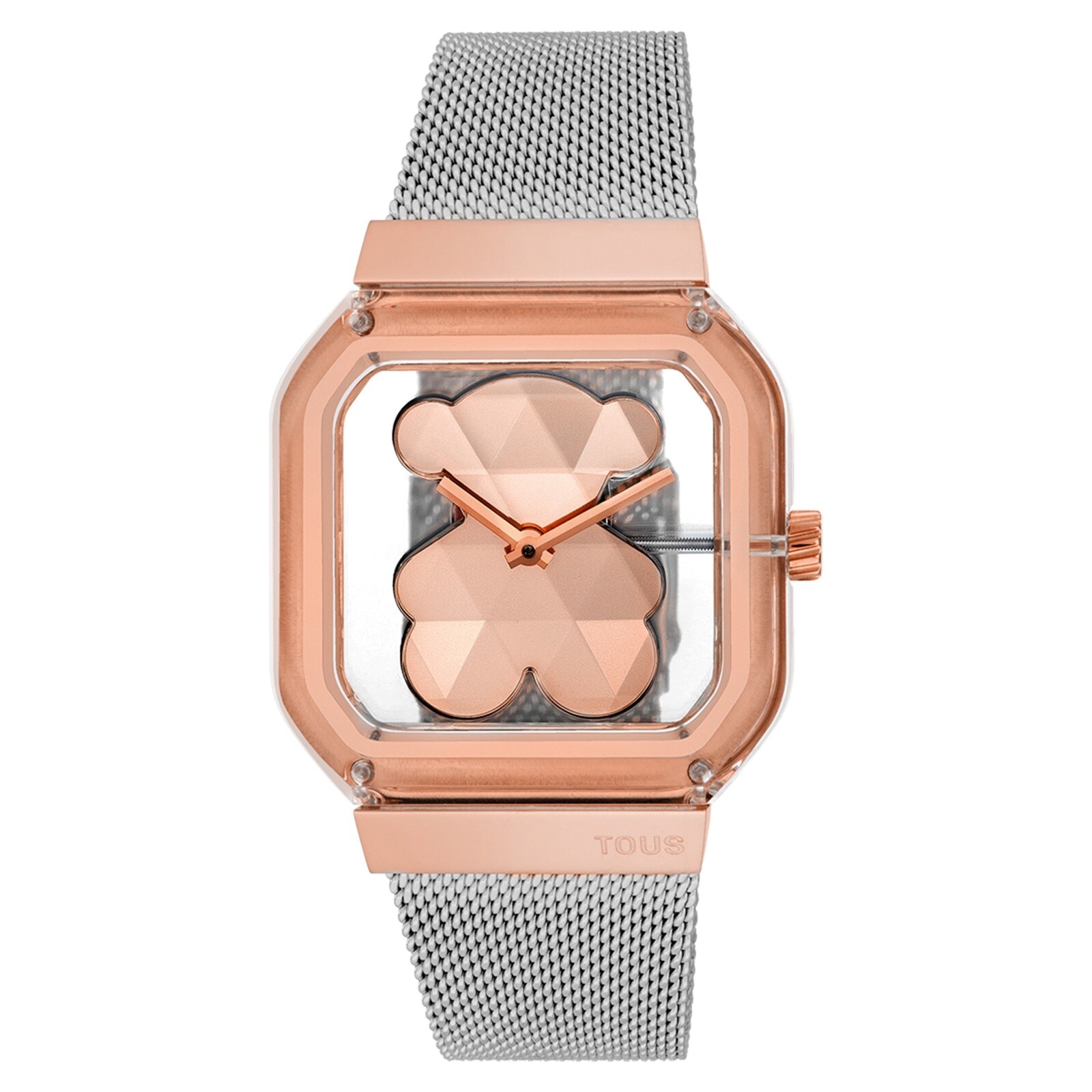 Analog watch with steel and rose-colored steel bracelet D-Bear Party