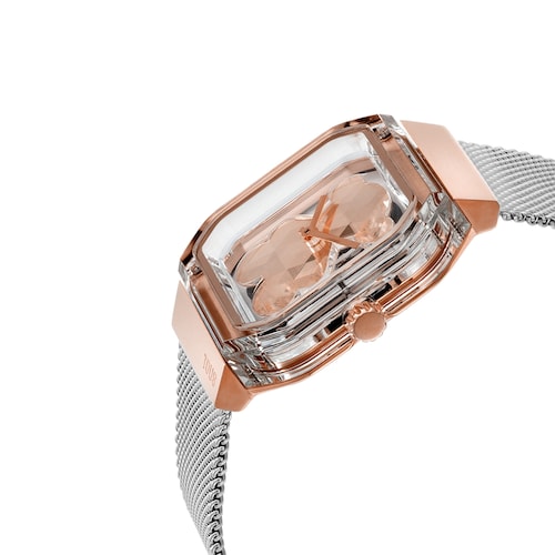 Reloj analógico con brazalete de acero y acero rosado D-Bear Party