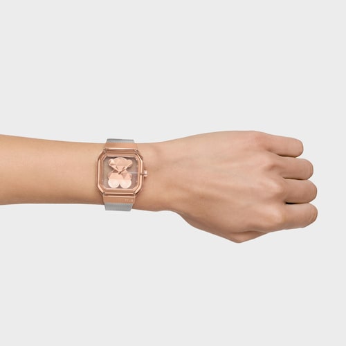 Reloj analógico con brazalete de acero y acero rosado D-Bear Party