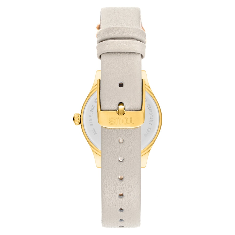 Orologio analogico in acciaio color oro con quadrante in madreperla e cinturino in pelle bianca Epic Icon