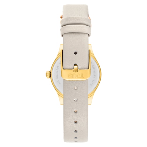 Reloj analógico con brazalete de piel blanca, acero dorado y esfera de nácar Epic Icon