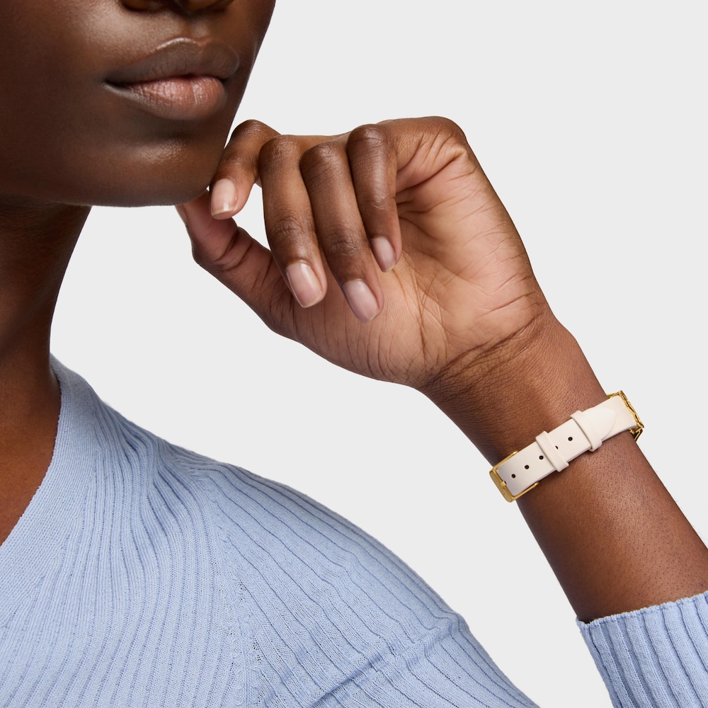 Orologio analogico in acciaio color oro con quadrante in madreperla e cinturino in pelle bianca Epic Icon