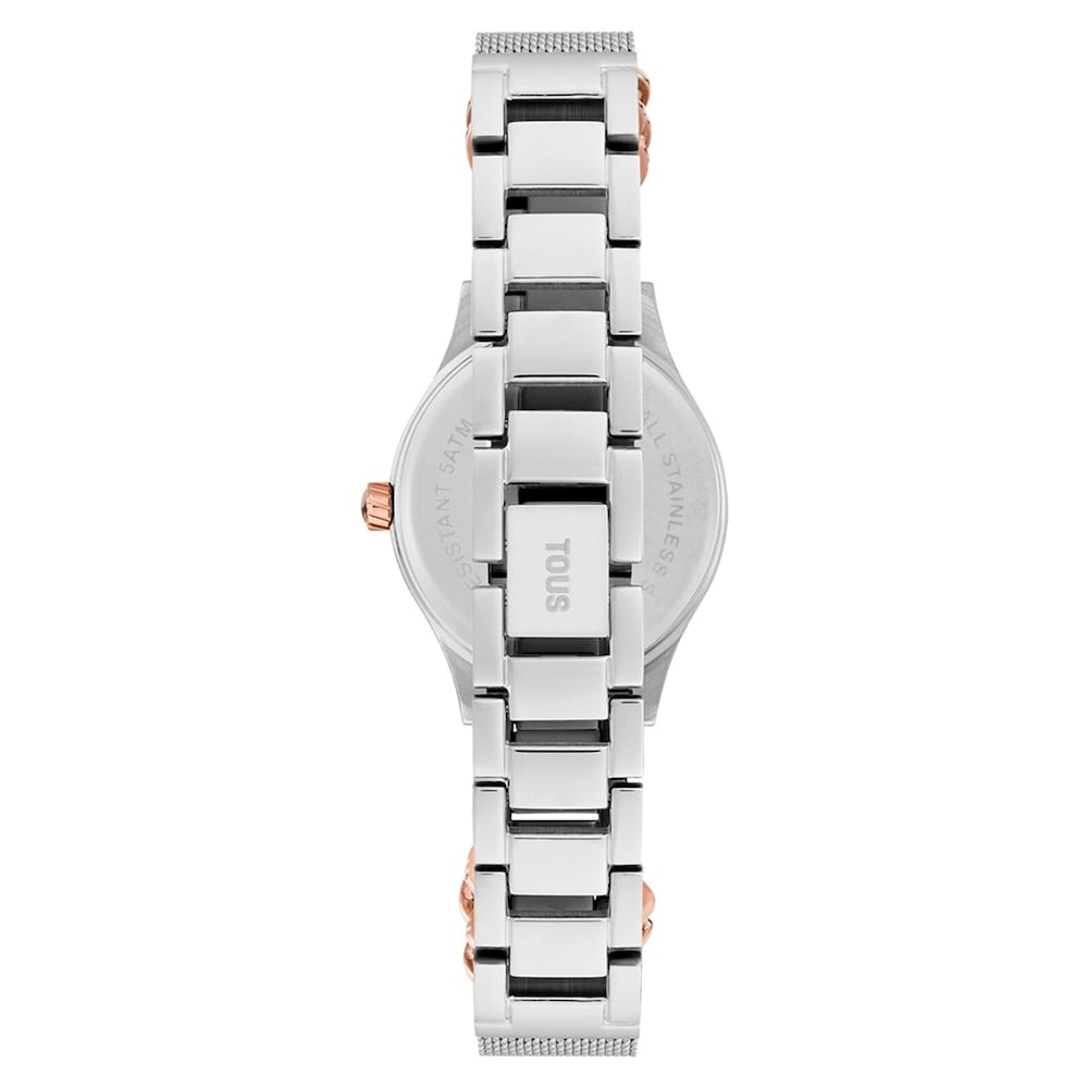 Reloj anal&oacute;gico/digital con brazalete de acero, acero rosado y esfera de n&aacute;car Epic Icon Mesh