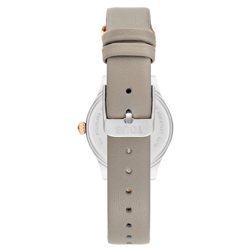 Reloj analógico con brazalete de piel gris, acero rosado y esfera de nácar Epic Icon