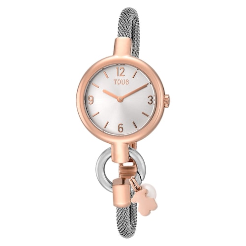 Analog/digital watch with steel and rose-colored steel bracelet TOUS Hold Charms