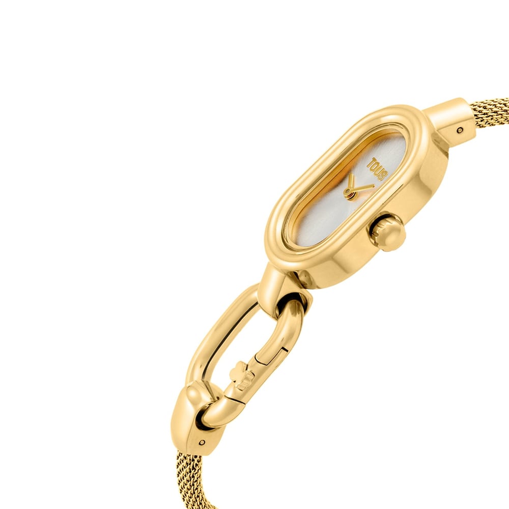 Analogov&eacute; a digit&aacute;ln&iacute; hodinky s&nbsp;n&aacute;ramkem z&nbsp;oceli zlat&eacute; barvy TOUS Hold Oval