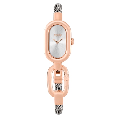 Reloj analógico/digital con brazalete de acero y acero rosado TOUS Hold Oval