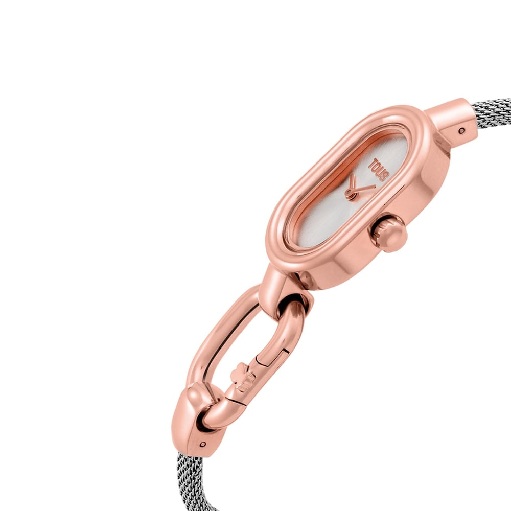 Reloj anal&oacute;gico/digital con brazalete de acero y acero rosado TOUS Hold Oval