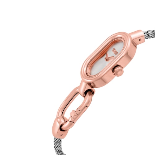 Reloj analógico/digital con brazalete de acero y acero rosado TOUS Hold Oval