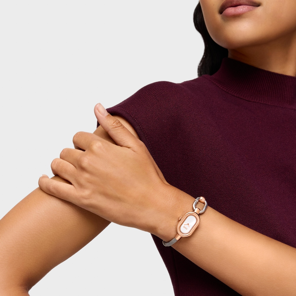 Reloj anal&oacute;gico/digital con brazalete de acero y acero rosado TOUS Hold Oval