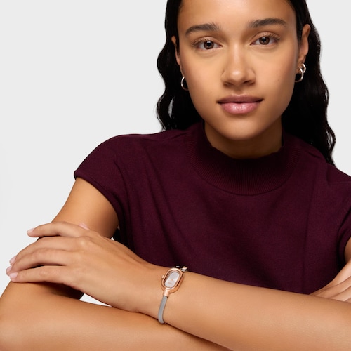 Reloj analógico/digital con brazalete de acero y acero rosado TOUS Hold Oval