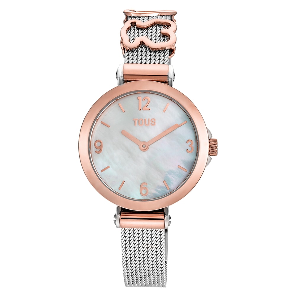 Analog-digital Watch with steel bracelet, rose-colored steel and mother-of-pearl face Epic Icon Charms