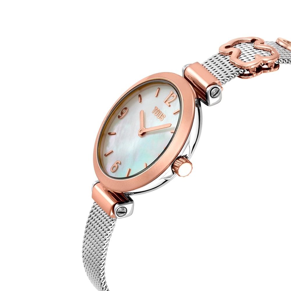 Analog-digital Watch with steel bracelet, rose-colored steel and mother-of-pearl face Epic Icon Charms