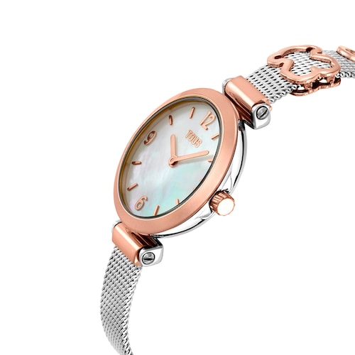 Reloj analógico con brazalete de acero, acero rosado y esfera de nácar Icon Charms