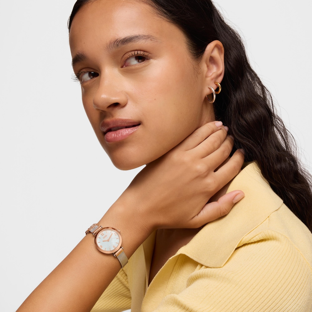 Analog-digital Watch with steel bracelet, rose-colored steel and mother-of-pearl face Epic Icon Charms