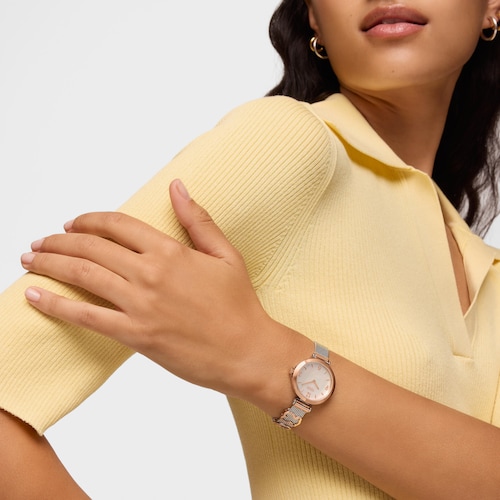 Reloj analógico con brazalete de acero, acero rosado y esfera de nácar Icon Charms