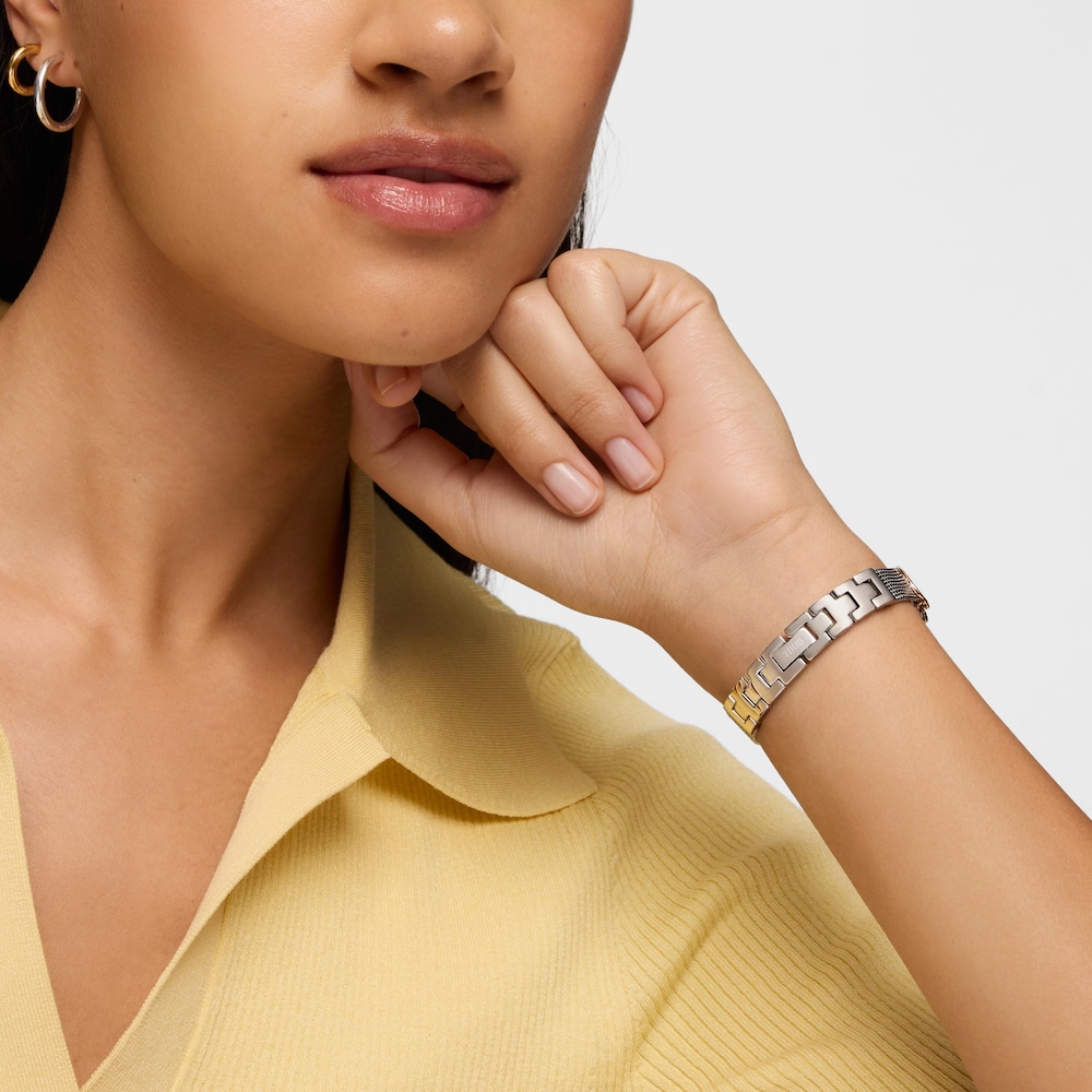 Analog-digital Watch with steel bracelet, rose-colored steel and mother-of-pearl face Epic Icon Charms