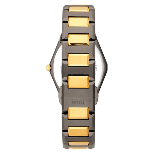 Reloj analógico con brazalete de acero negro, dorado y esfera de nácar gris Karat