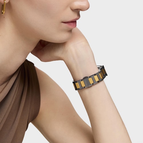 Reloj analógico con brazalete de acero negro, dorado y esfera de nácar gris Karat