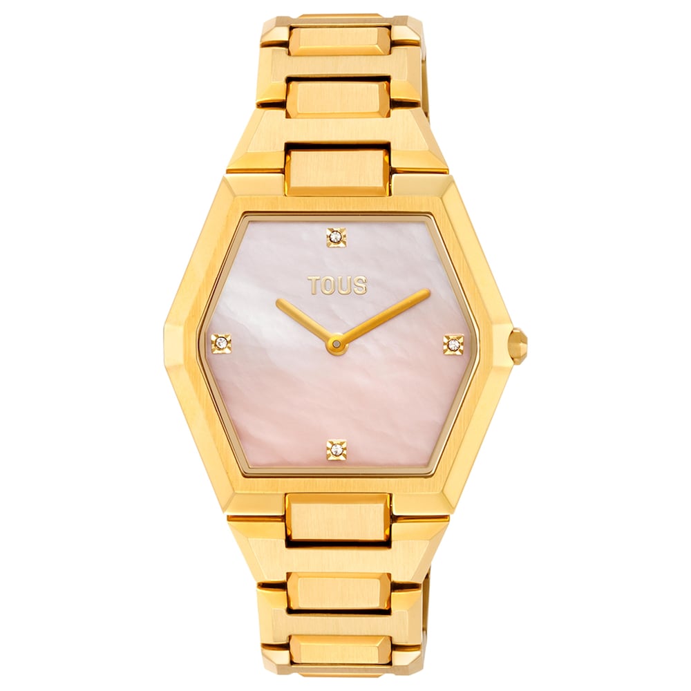 Analog watch with gold-colored steel bracelet and pink mother-of-pearl face Karat